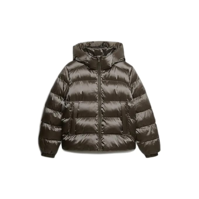 Superdry Jas Hooded Shine Puffer Jacket W5012187a 2qj Deep Khaki Green Dames Maat - S