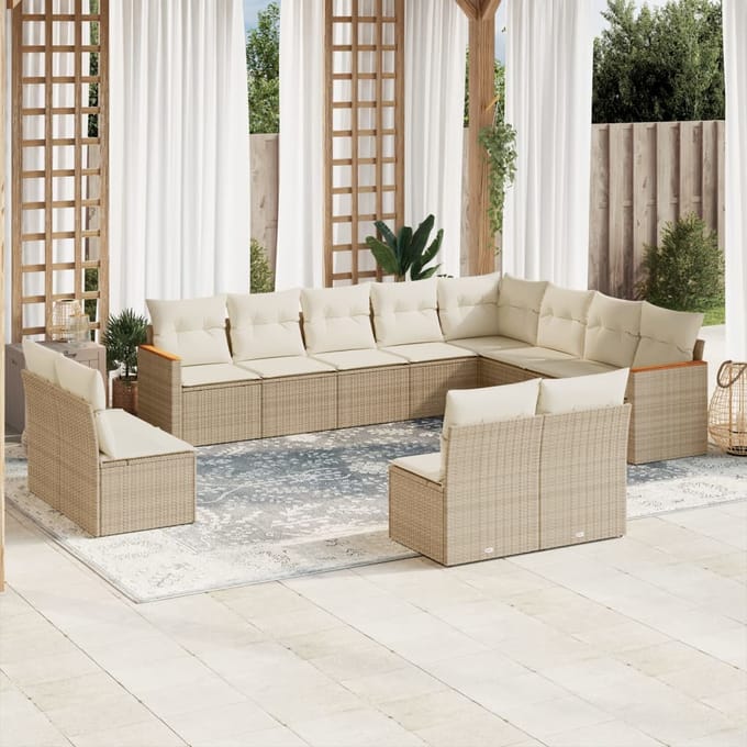 vidaXL - 12-delige - Loungeset - met - kussens - poly - rattan - beige