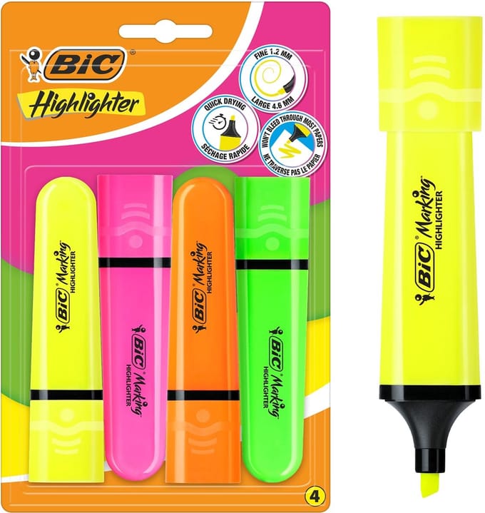 BIC MARKING FLAT Neon Kleuren Set - 4 Stuks