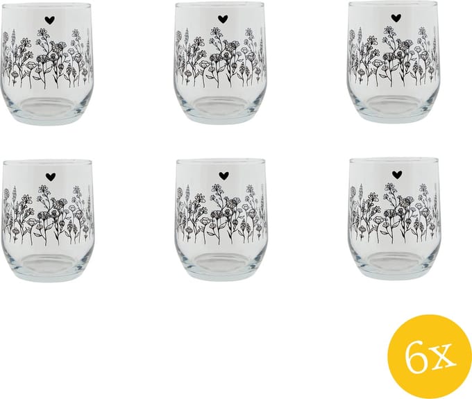 Clayre & Eef Waterglas set van 6 stuks 300 ml Glas Bloemen Drinkbeker