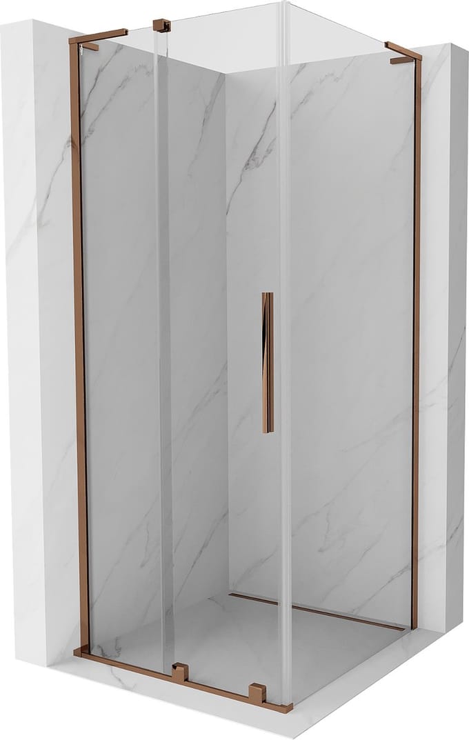 Mexen Velar L douchecabine schuifdeur 100 x 100 , transparant, rosé goud - 871-100-100-03-60