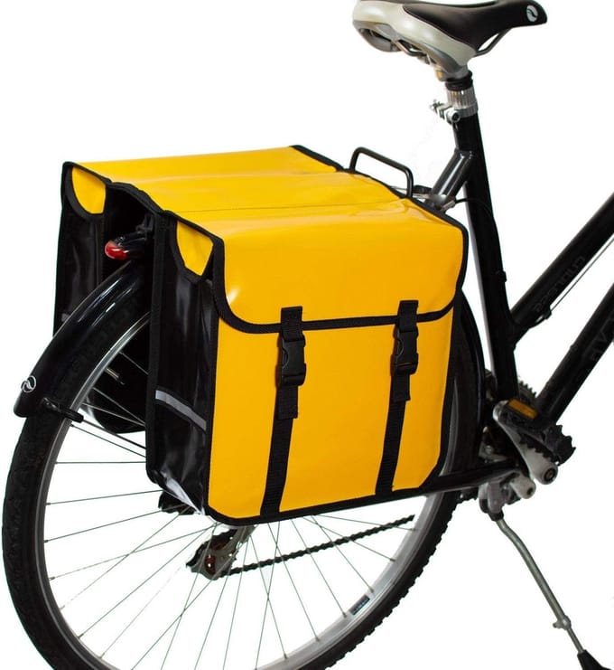 Waterdichte klassieke dubbele fietstas - Geel - fietsen winkelen