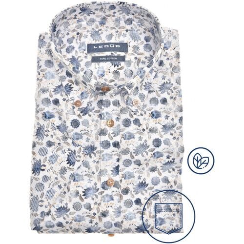 Ledûb Overhemd Short Sleeve Button-Down Fantasy Floral Pattern Wit-Blauw / male