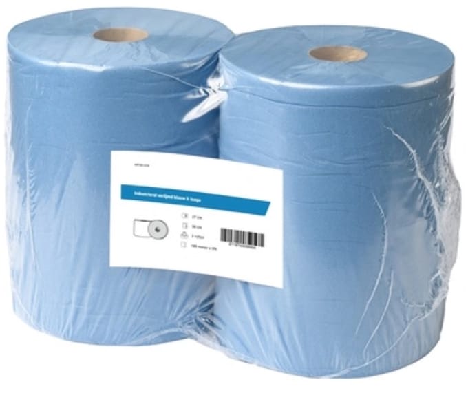 Industrierol verlijmd blauw 3 laags 2 rollen in folie