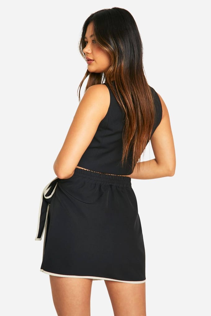 boohoo Dames Contrast Trim Wrap Mini Skirt | Zwart | Maat: 34