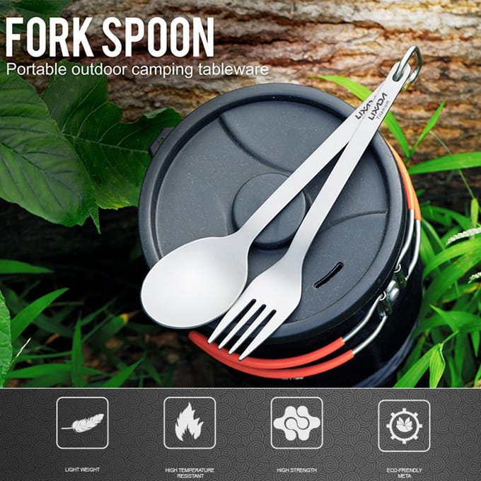 Lixada Ensemble de couverts légers en titane avec fourchette et cuillère pour le camping à domicile et la randonnée Spoon & Fork white