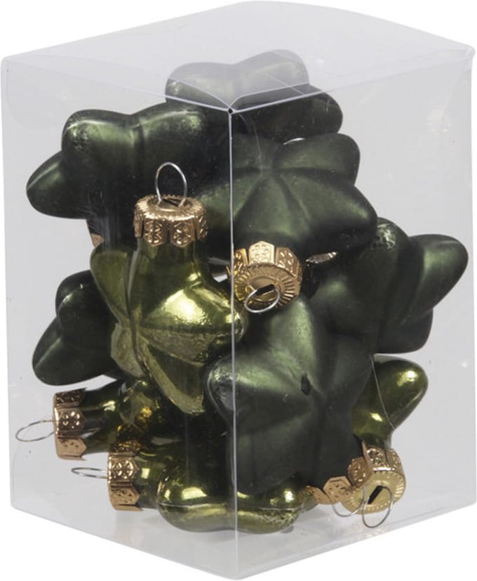 Othmar Decorations Kerstornamenten - sterren - 12x st - olijf groen - 4 cm - glas - kerstversiering
