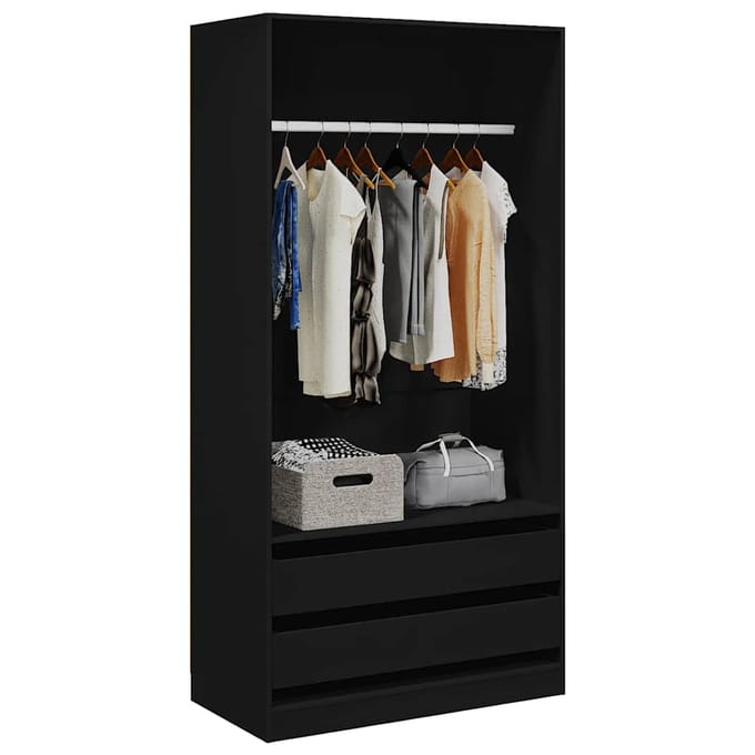 vidaXL - Kledingkast - 100x50x200 - cm - bewerkt - hout - zwart