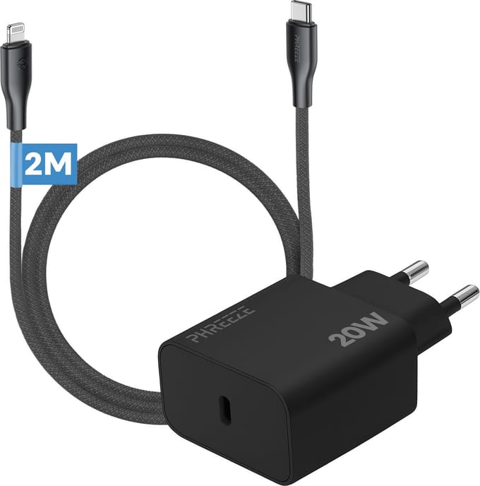 Phreeze usb C oplader met kabel geschikt voor iPhone en iPad met Lightning kabel - 2 meter - 25w PPS fast charger