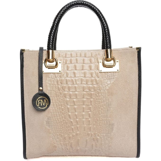 Roberta M Beige Rundleer Tas