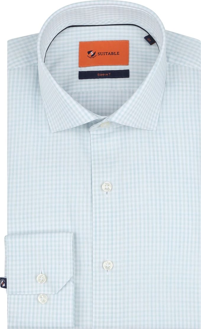 Suitable Overhemd Extra Lange Mouwen Twill Ruit Lichtgroen - Maat 40 - Heren - Overhemden Formeel