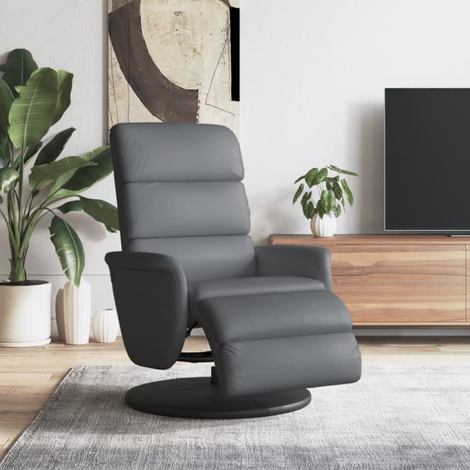 vidaXL - Fauteuil - verstelbaar - met - voetensteun - kunstleer - grijs