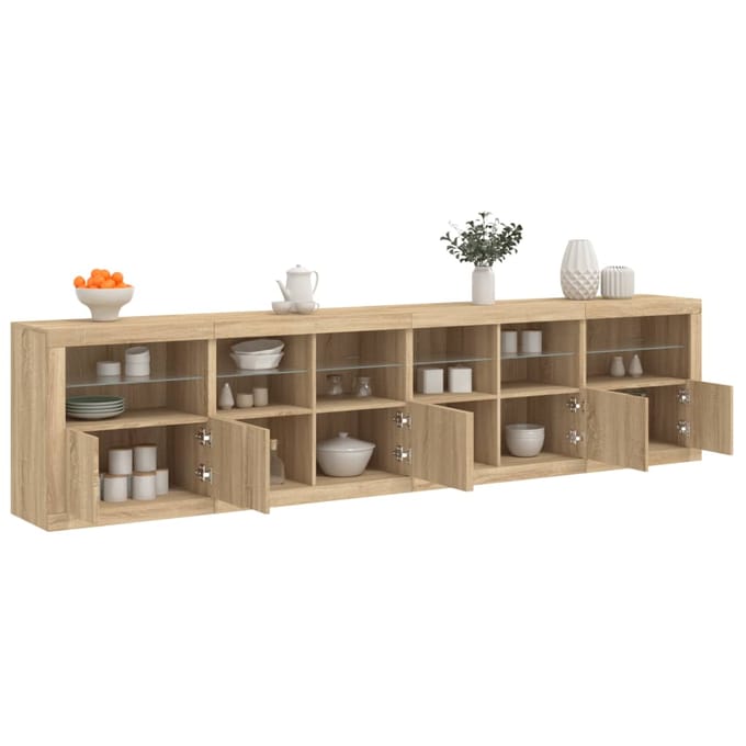 vidaXL - Dressoir - met - LED-verlichting - 283x37x67 - cm - sonoma - eikenkleurig