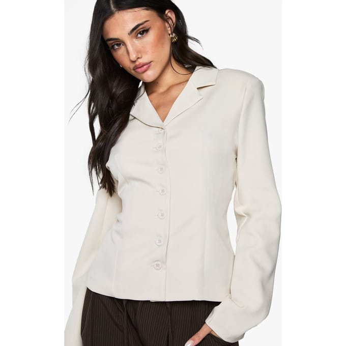 boohoo Dames Button Detail Fitted Cinched Blazer | Ecru | Maat: 42