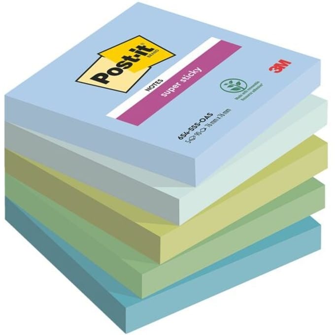 Post-it Super Sticky notes Oasis | 90 vel | ft 76 x 76 mm | geassorteerde kleuren | pak van 5 blokken