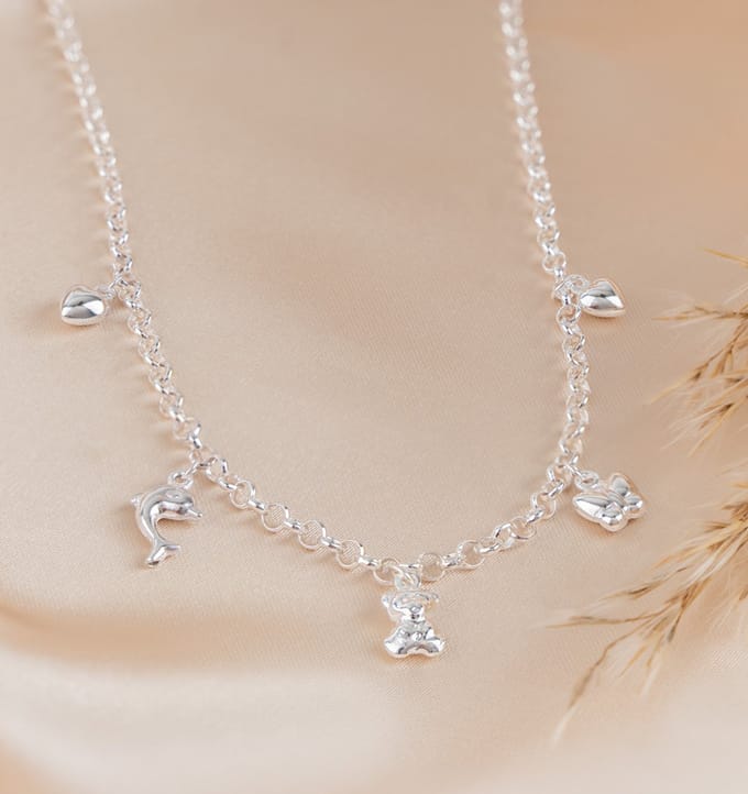 Zilveren Bedelketting met 5 bedeltjes - Zilver