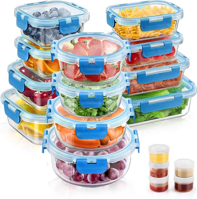 Luchtdichte glazen voedselopslagcontainers set van 34 stuks - BPA-vrij, magnetron- en ovenbestendig