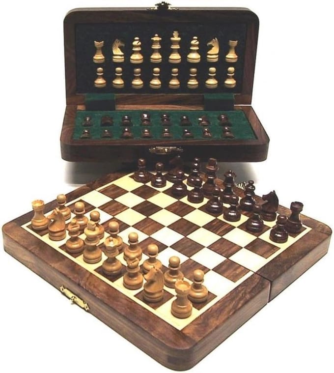 HOT Games schaakspel magnetisch ingelegd hout 30x15cm klassiek.