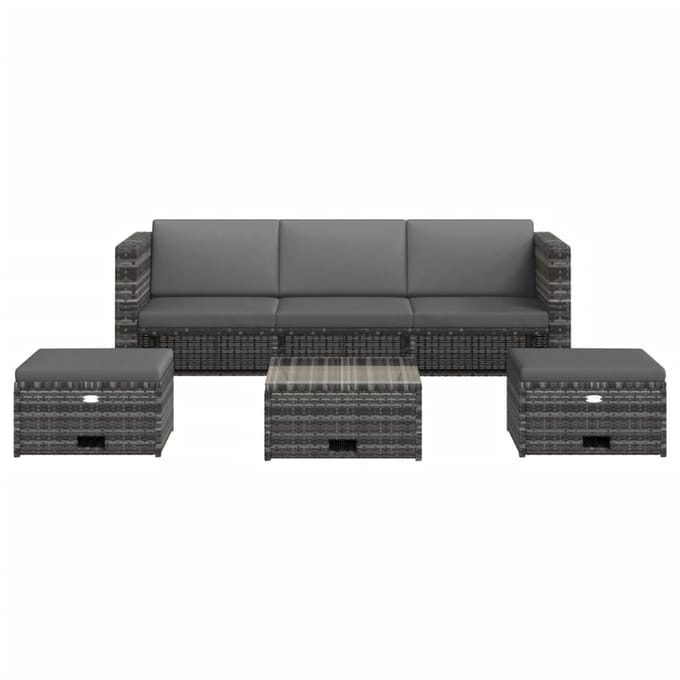 vidaXL - 4-delige - Loungeset - met - kussens - poly - rattan - grijs