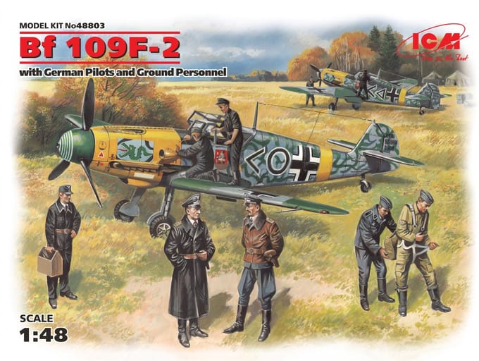 ICM Modelbouwpakket Militaire voertuigen - 48803 Bf 109F-2 German Pilots and Ground Plastic - 1:48 - Modelbouw