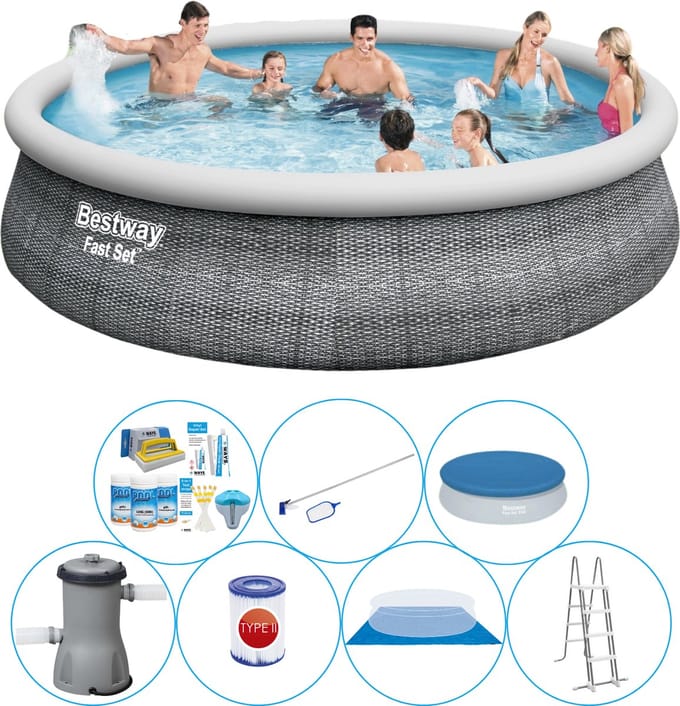 Fast Set Rattan Rond 457x107 cm - Zwembad Pakket