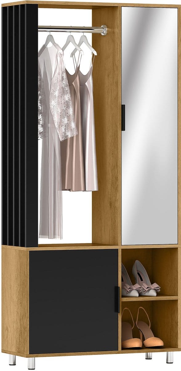 HOMCOM-Kledingkast-MDF-80x30x170cm-Natuurlijk hout