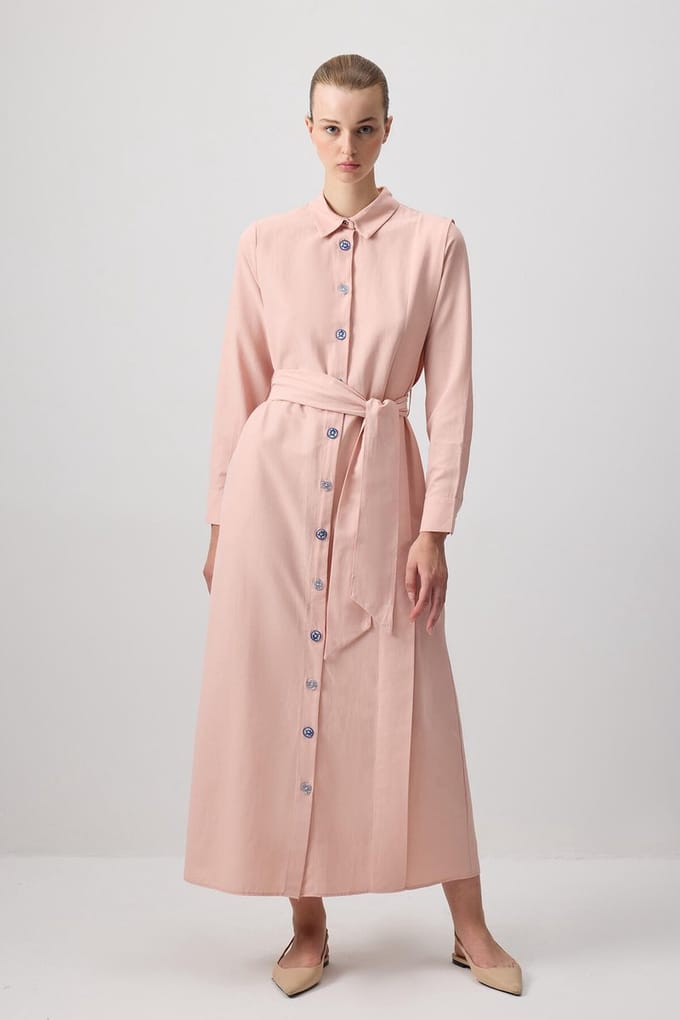 Touché Privé - Poplin blousejurk met ceintuur - Babyroze - Dames