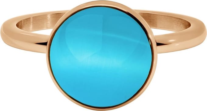 Quiges Stapelring Dames - Vulring - RVS Roségoudkleurig met Lichtblauwe Cateye - Maat 21 - Hoogte 2mm