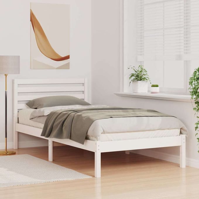 vidaXL - Bedframe - met - hoofdeinde - Wit - 100 - x - 200 - cm - Massief - grenenhout