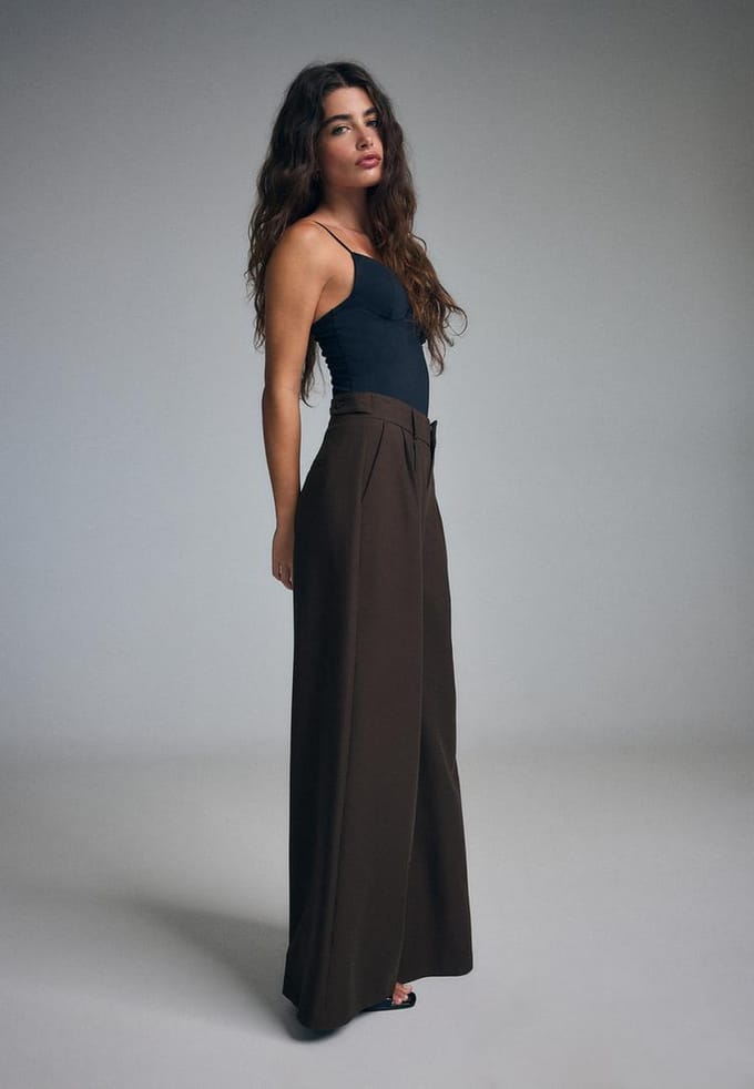 Stradivarius Wide leg pantalon met verstelbare knopen  Bruin 32
