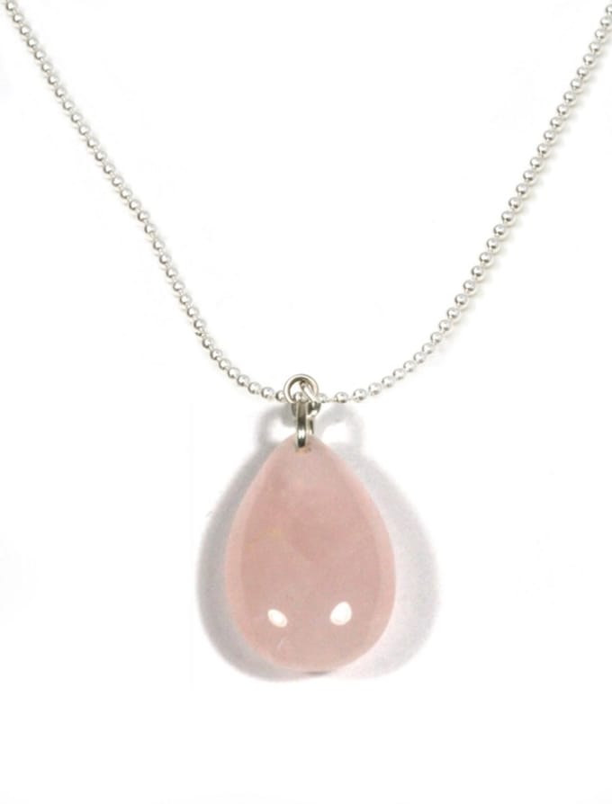 Heaven Eleven - Dames ketting - ballchain RVS - drop rozequartz - 74cm