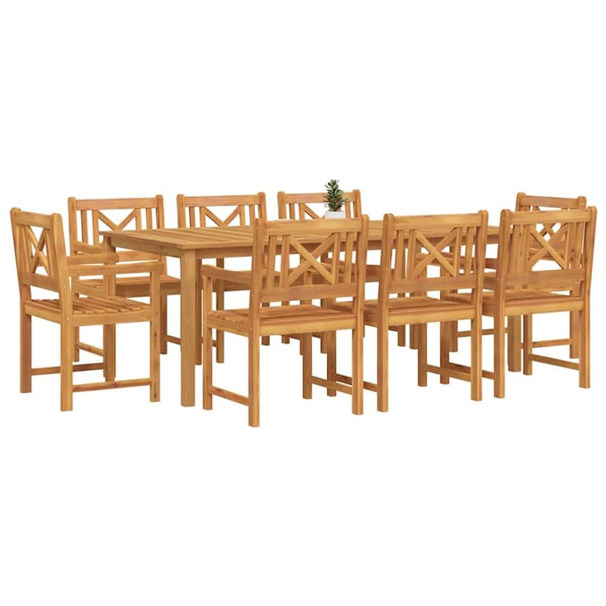 vidaXL - Tuin - Eettafel - Set - 9 - st - 8-zits - Bruin - Massief - Acacia - Hout