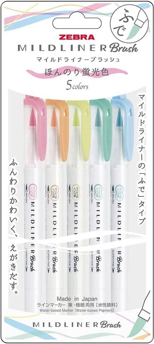 Zebra Mildliner Brush Pen - Pastel Colors - Set van 5