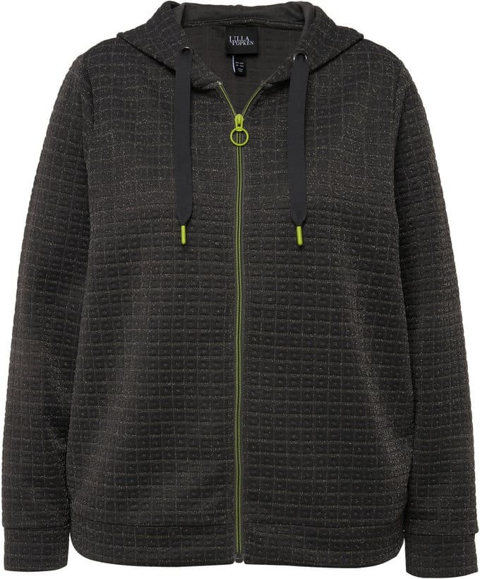 Ulla Popken - Dames - Jack met capuchon metallic effect structuur lange mouwen - Grafietgrijs - Maat 42+