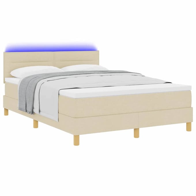 vidaXL - LED - Box - Spring - Bed - met - hoofdeinde - Crème - 140 - x - 190 - cm - Stof