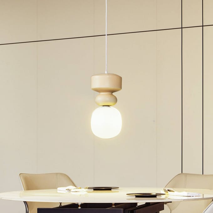 Lucande - hanglamp - 1licht - Keramiek, glas - H: 18.3 cm - E14 - wit, geel (Pantone 13-1308TXC)
