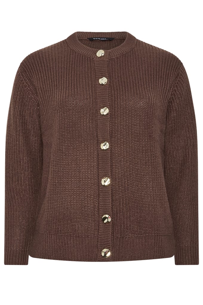 Yours Curve Chocoladebruin Gebreid Vest Met Metalen Knopen Size 50-52