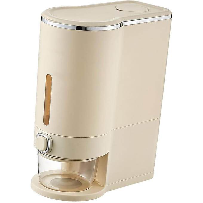 Rijstbewaarbox met grote capaciteit, perfecte afsluiting, vochtbestendig, druksluiting, keukenrijstdispenser. beige