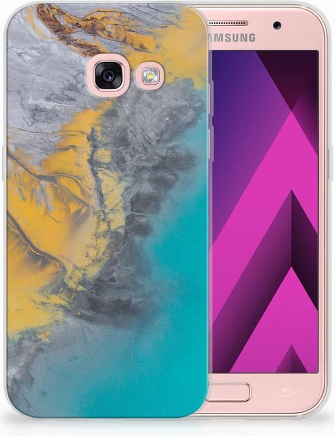 Samsung Galaxy A3 2017 TPU Siliconen Hoesje Marble Blue Gold