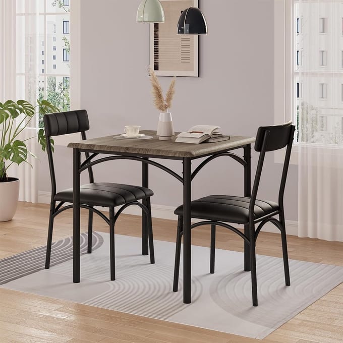 Bartafel Set 3-delig – Eettafel met 2 Barkrukken – Keuken & Eetkamer – 74x74x76 cm – Grijs