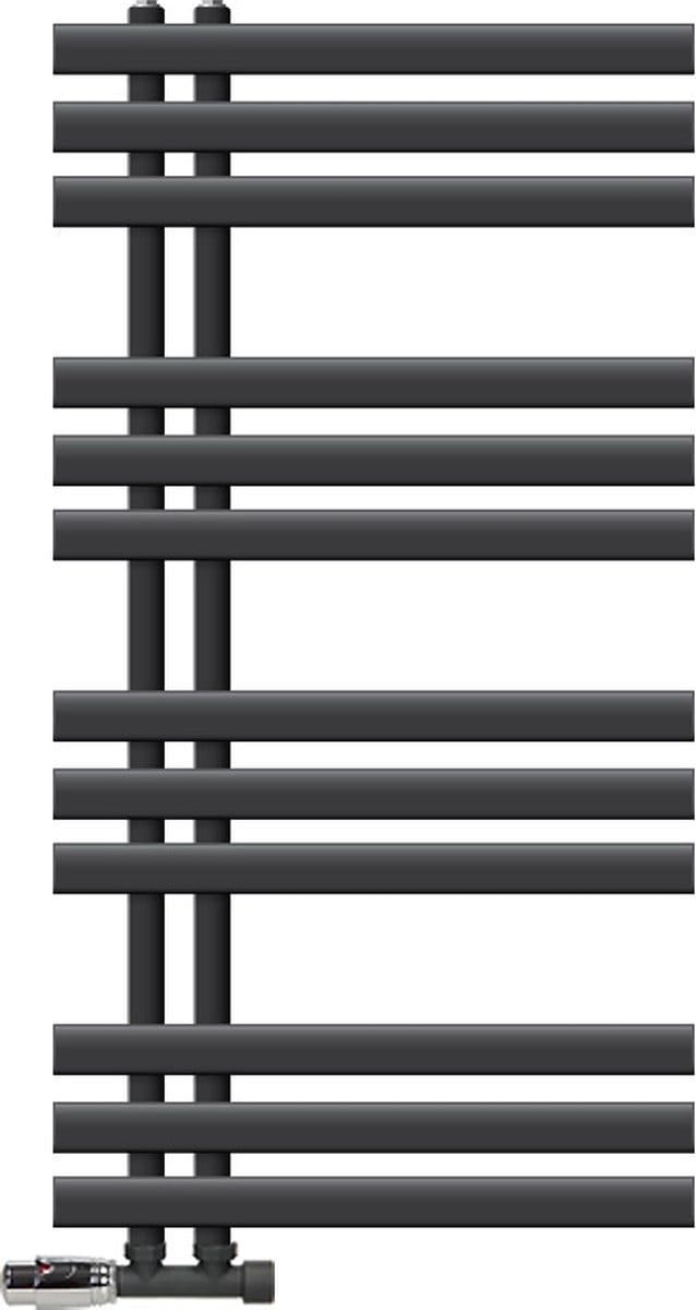 LuxeBath badkamer radiator Ijzer EM 500x1000 mm antraciet middenaansluiting met aansluitset en thermostaat hoekwand, design radiator badkamer verwarming handdoekwarmer handdoekdroger handdoekradiator