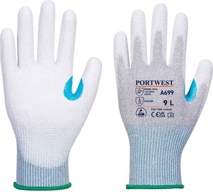 Portwest LR13 ESD PU Palm Handschoen - 12 pr. - Grijs/wit - M