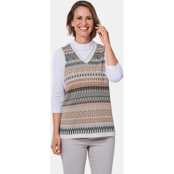 Slip-over - grijs / camel / gedess. - Gr. 48 van Goldner Fashion