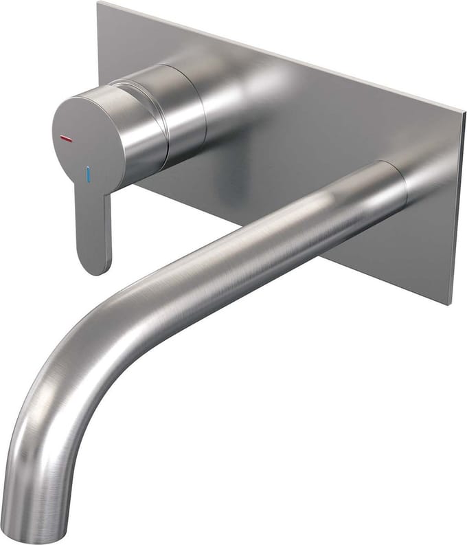 Brauer Brushed Edition inbouw wastafelmengkraan met gebogen uitloop en afdekplaat model D2 RVS geborsteld PVD