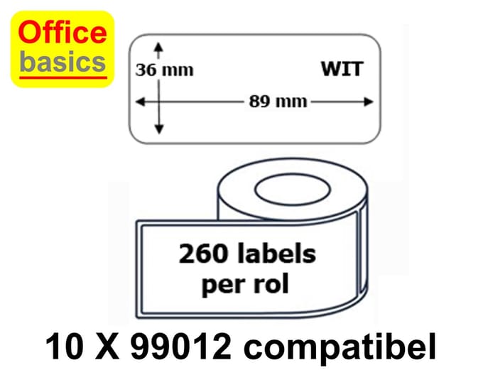10 x Etiket 99012 - Dymo Compatibel - 36x89mm - rollen 260 labels