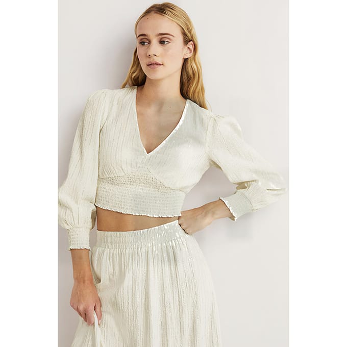 Boden Lurex Smocked Crop Top Ivo Maat: 20 | Blouses Outlet | Dames | Ecru