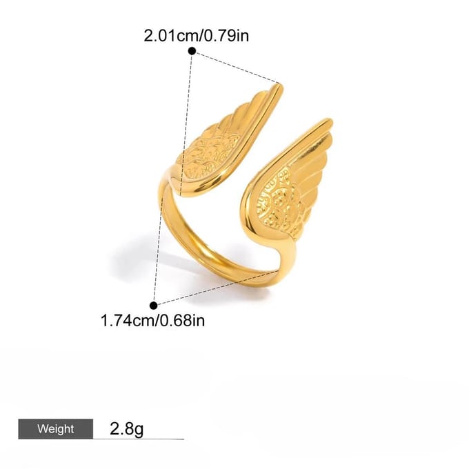 Engelenvleugel Stapelbare Veer Ring, Dames Mode Sieraden Feest Opvallend Accessoire, Herdenkingsgeschenk Sieraden. beige