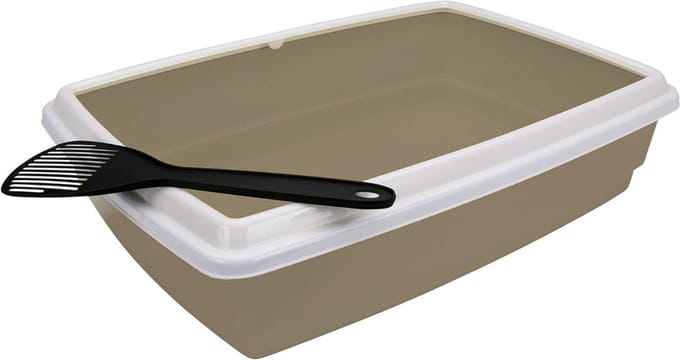 SVN® Open Kattenbak - Kattenbak met Rand - Kattentoilet Met Schepje -Bruin -‎‎ 44cm x 34cm x 11cm