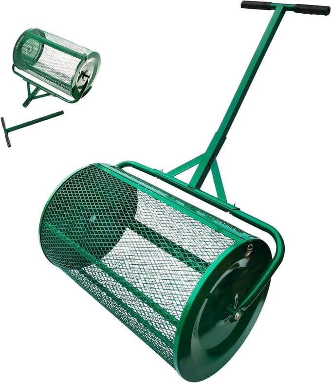 Compoststrooier Rol - Gazonstrooier Bodemverbeteraar - Gazon Onderhouden - T-greep Ontwerp - 40x60 cm - Zwart