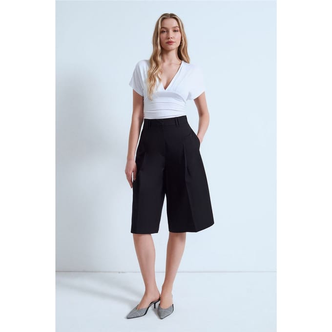 Hoge Taille Katoenen Poplin Capri Shorts